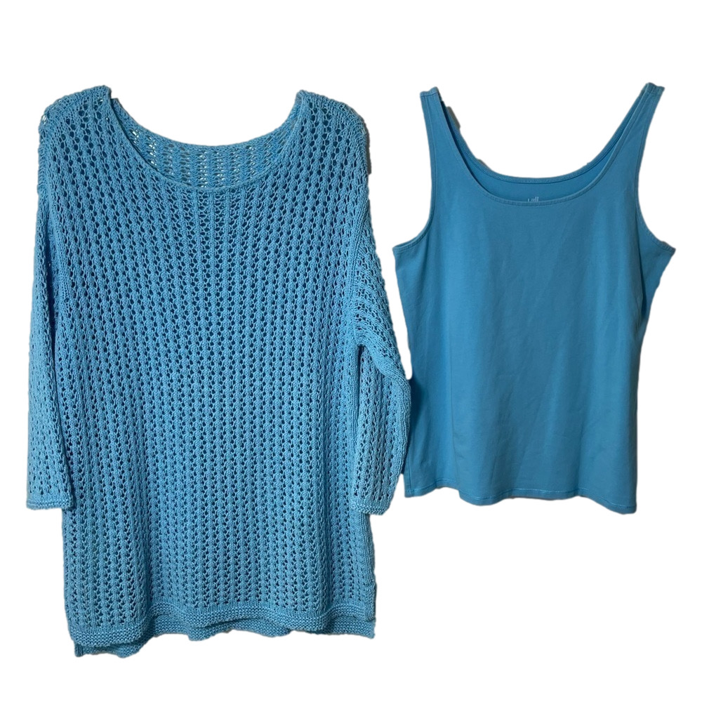 J. Jill Two-Piece Crochet Cotton Sweater and Tank Set - Picture 2 of 16